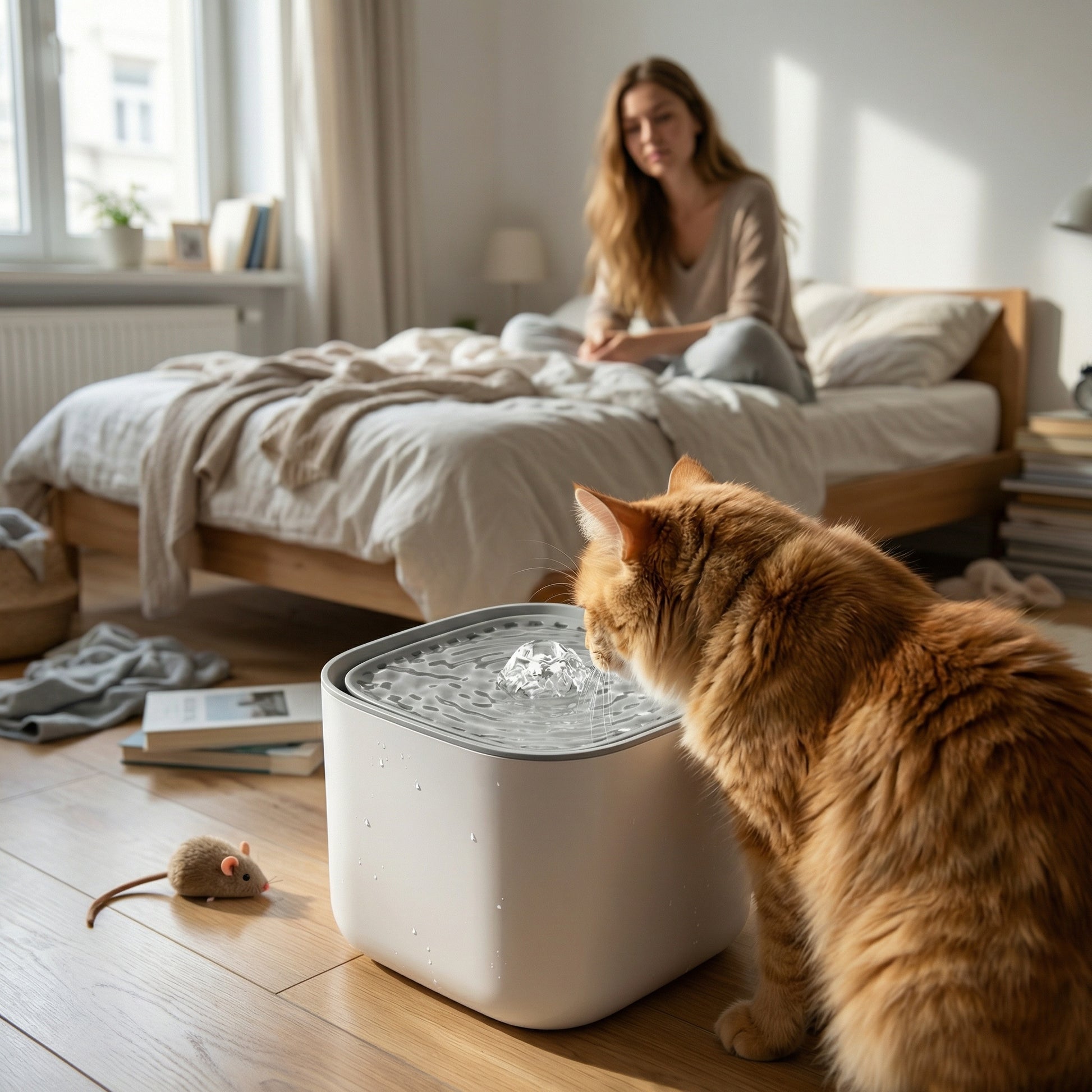 Chat buvant dans une fontaine à eau  automatique