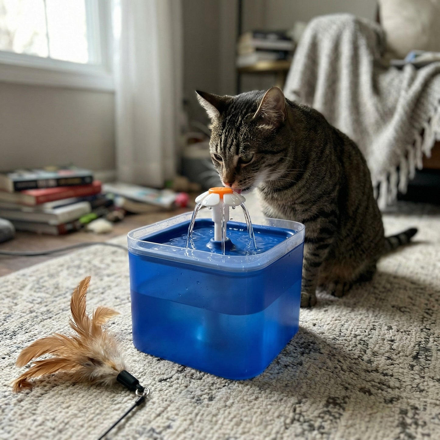 Chat buvant dans une fontaine à eau pour chat silencieuse