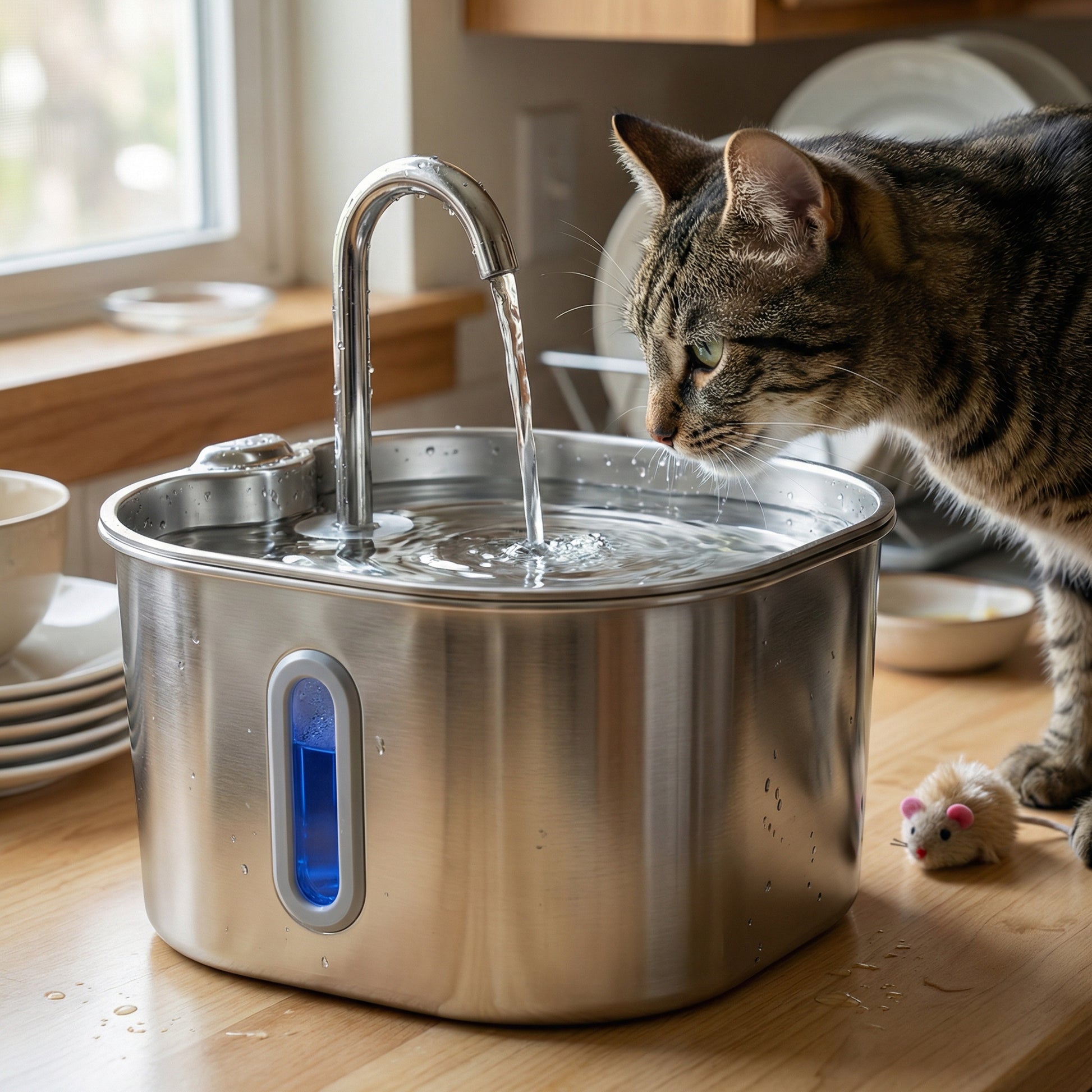 Chat buvant dans une fontaine à eau automatique 2,2 L 
