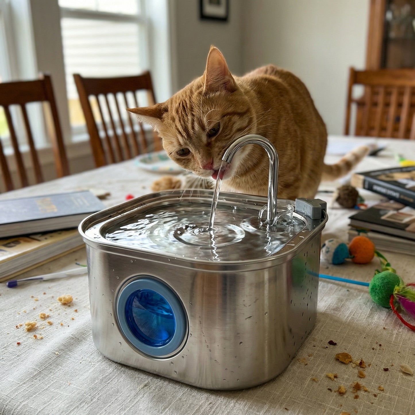 Fontaine à eau pour chat en acier inoxydable avec fenêtre de visualisation et eau fraîche qui coule en continu 3,2 L