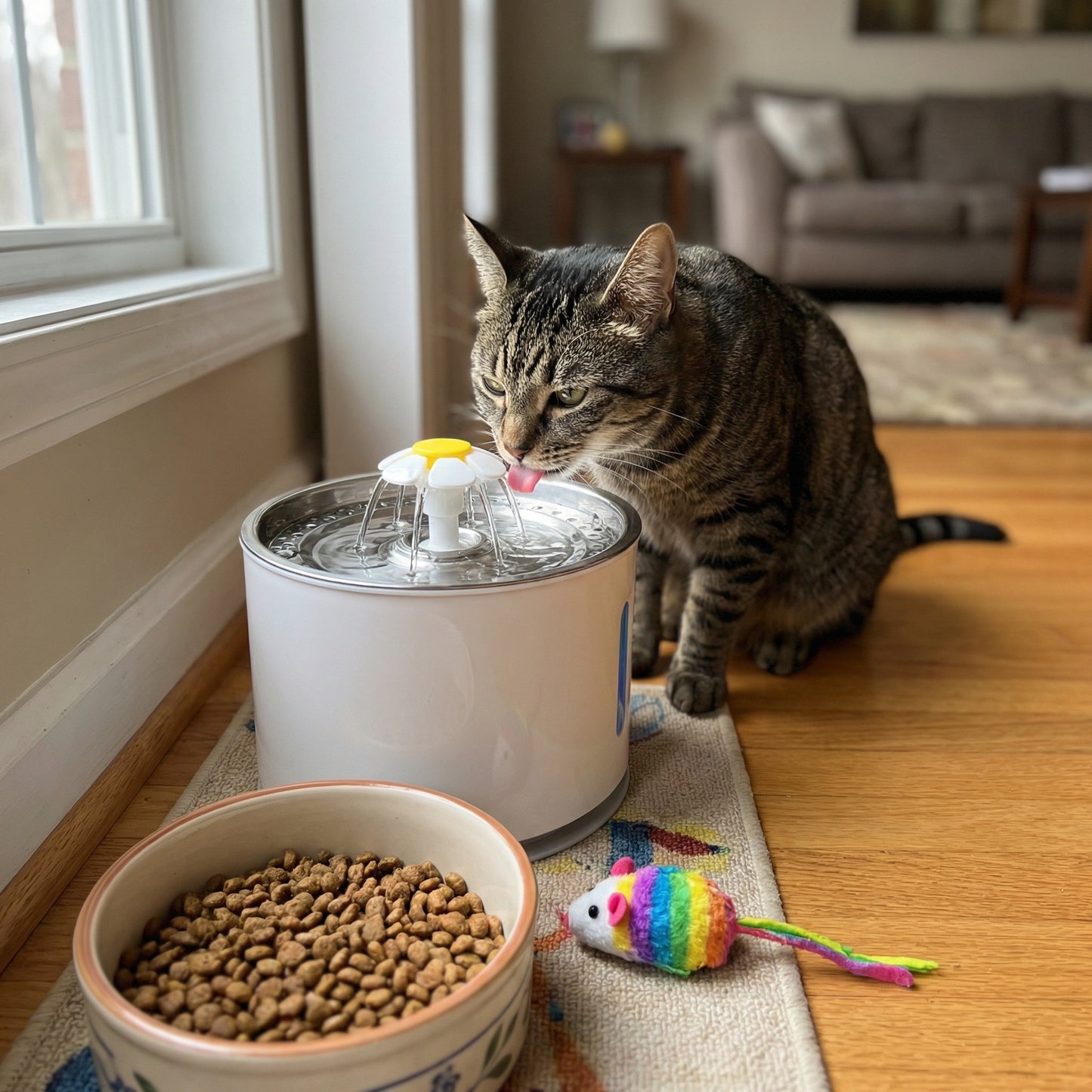 Chat buvant dans une fontaine à eau 