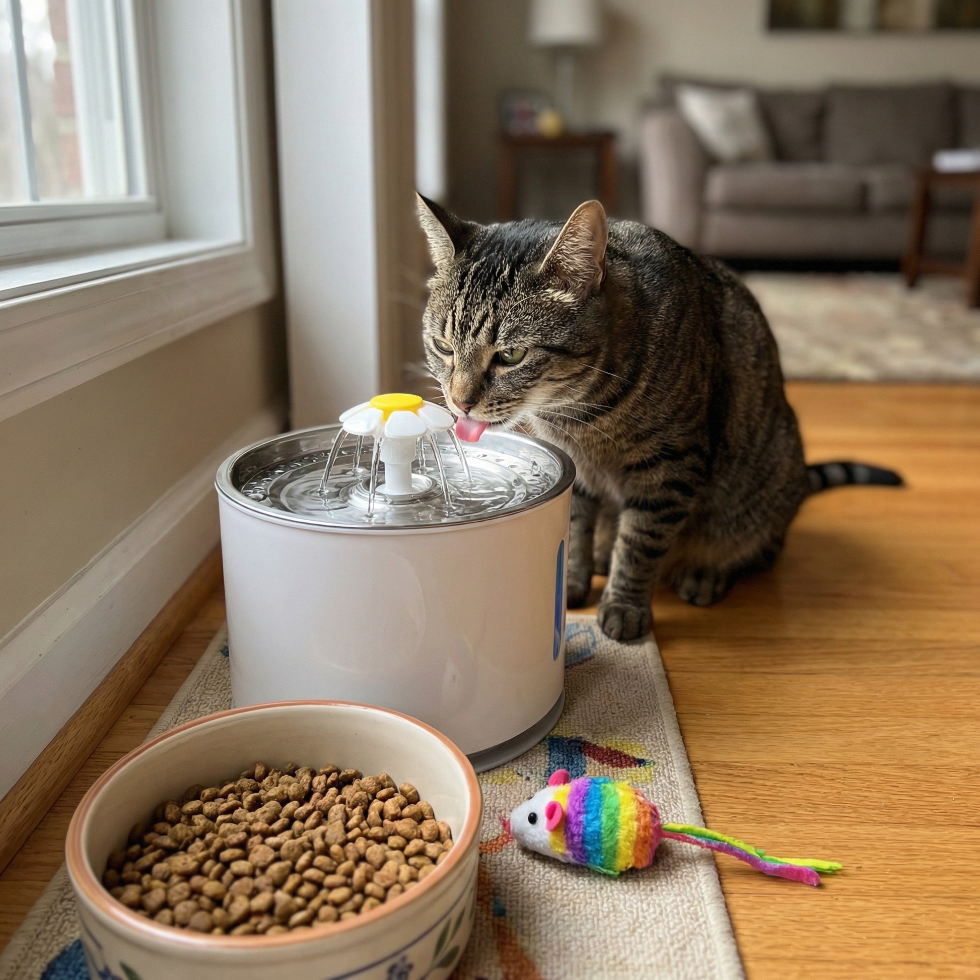 Chat buvant dans une fontaine à eau 