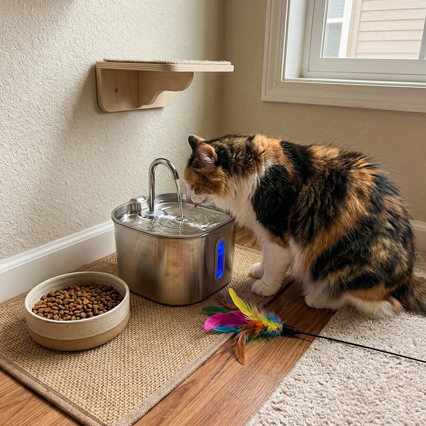 Fontaine à eau pour chat en inox 2,2 L avec filtre et pompe silencieuse et capteur de présence